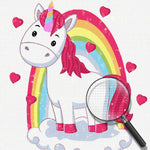 Regenbogen, Einhorn und rote Herzen Diamond Painting