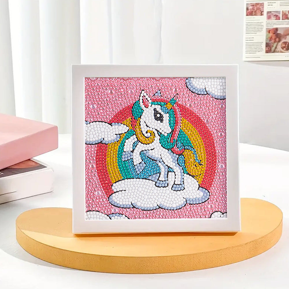 Regenbogen-Einhorn und weiße Wolken Mini-Kristallpünktchen Diamond Painting