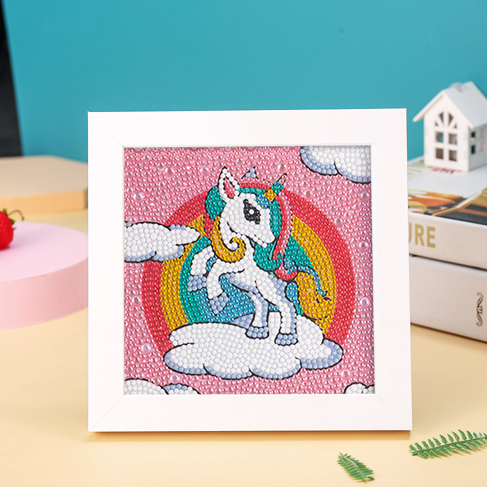 Regenbogen-Einhorn und weiße Wolken Mini-Kristallpünktchen Diamond Painting