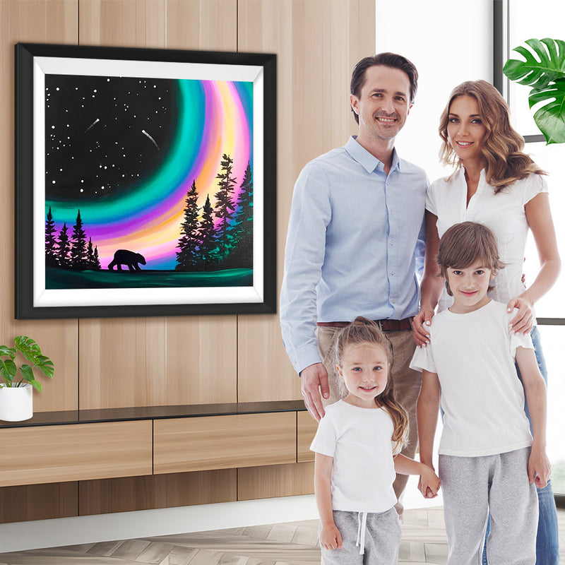 Regenbogen-Mond und Bäume Diamond Painting