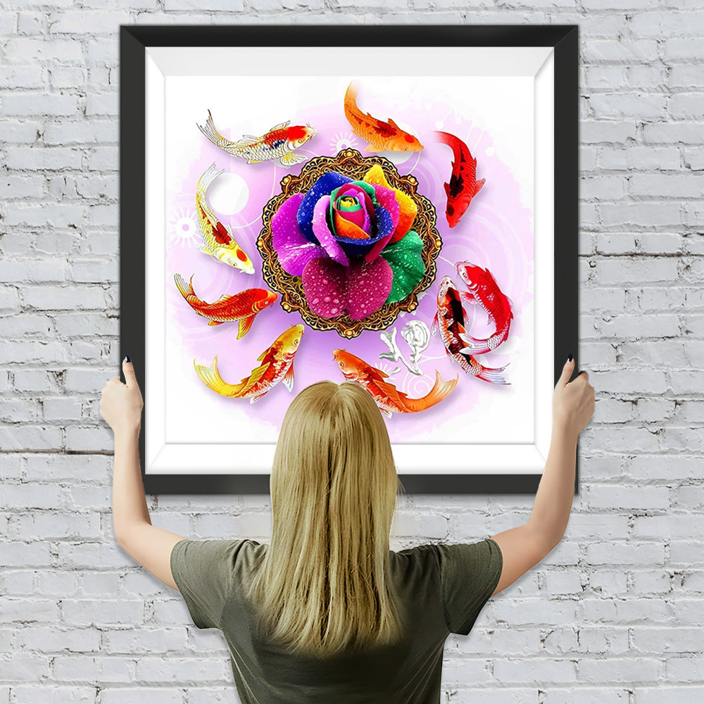 Regenbogen-Rose und Brokatkarpfen Diamond Painting