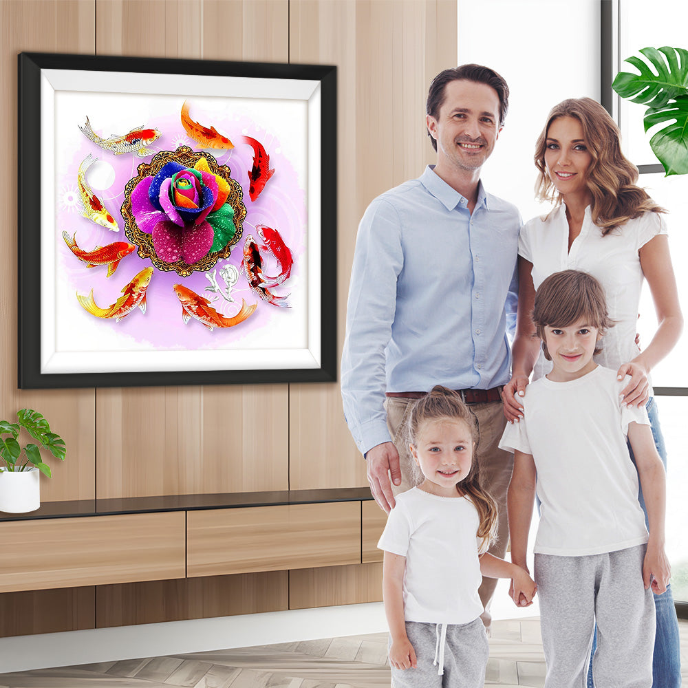 Regenbogen-Rose und Brokatkarpfen Diamond Painting