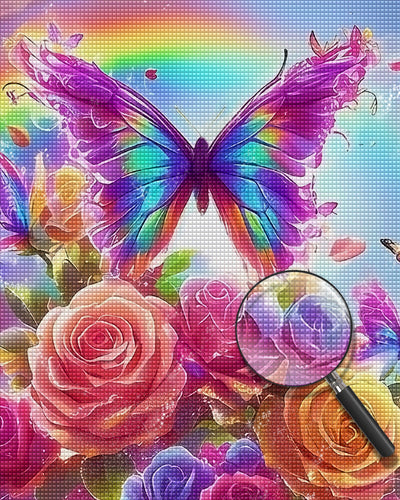 Regenbogen Schmetterling Rosen Diamond Painting