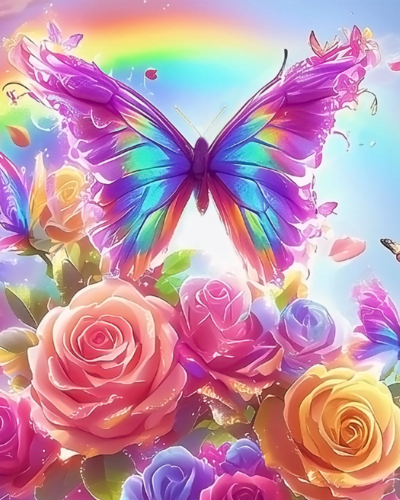 Regenbogen Schmetterling Rosen Diamond Painting