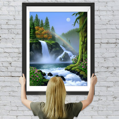 Regenbogen und Wasserfall im Sommer Diamond Painting