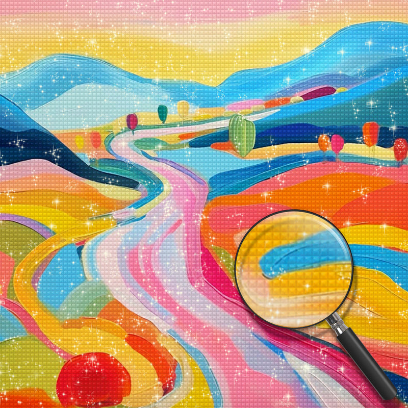 Regenbogenstraße in den Bergen Diamond Painting
