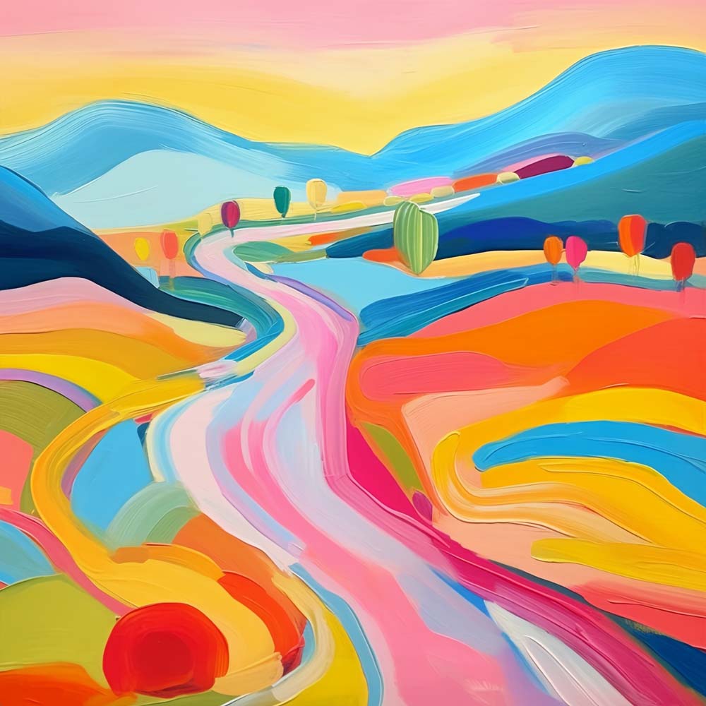 Regenbogenstraße in den Bergen Diamond Painting