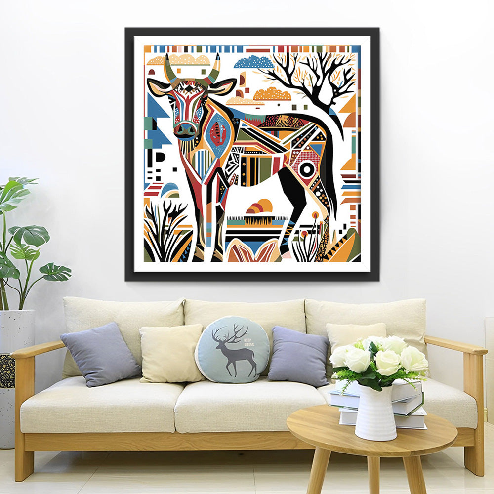 Retro Geometrische Kuh Diamond Painting