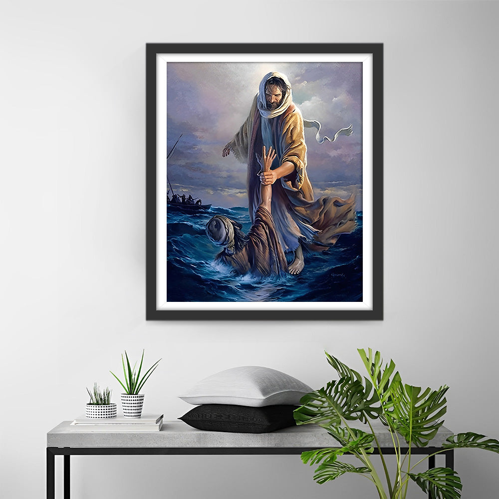 Rettung von Menschen vor dem Sturz ins Meer Diamond Painting