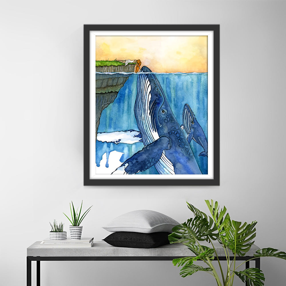 Riesige Wale und kleines Mädchen Diamond Painting