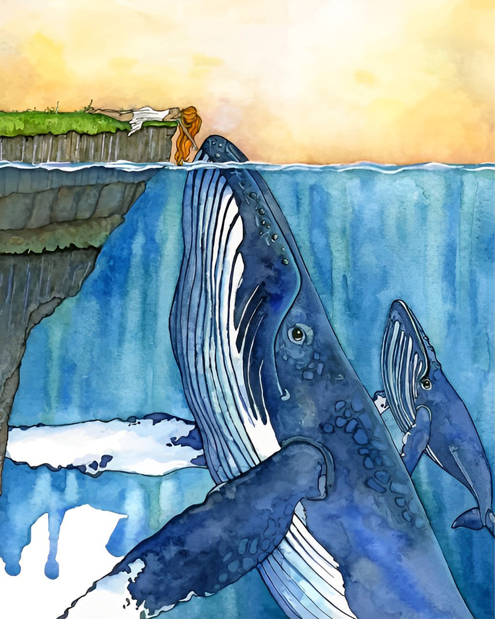 Riesige Wale und kleines Mädchen Diamond Painting