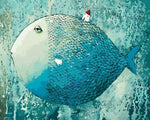 Riesiger blauer Fisch und kleines Haus Diamond Painting
