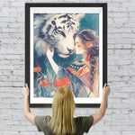 Riesiger Tiger und schönes Mädchen Diamond Painting