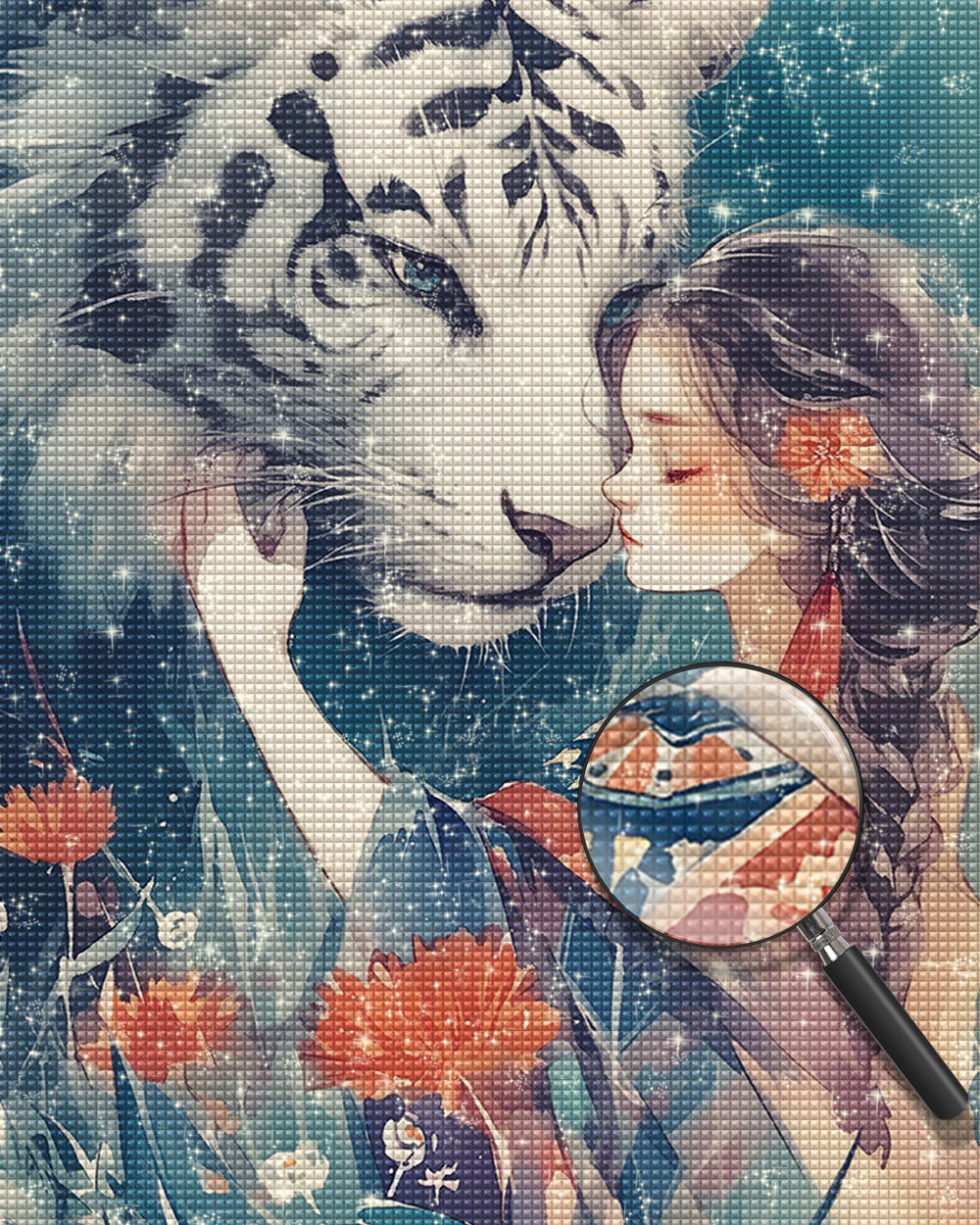 Riesiger Tiger und schönes Mädchen Diamond Painting