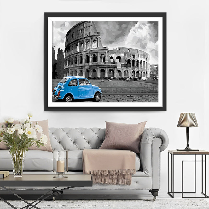 Römisches Kolosseum und Blauer Wagen Diamond Painting