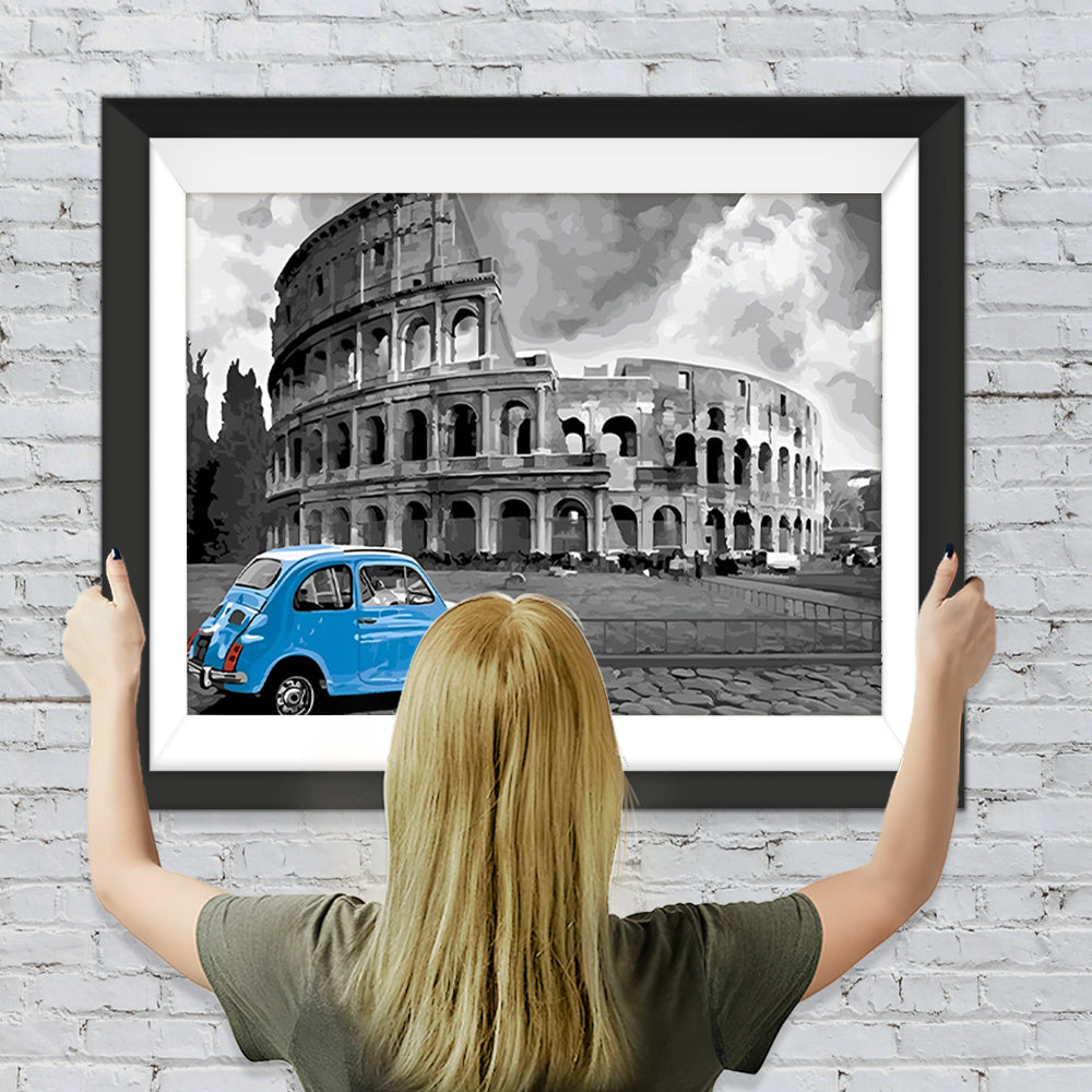 Römisches Kolosseum und Blauer Wagen Diamond Painting