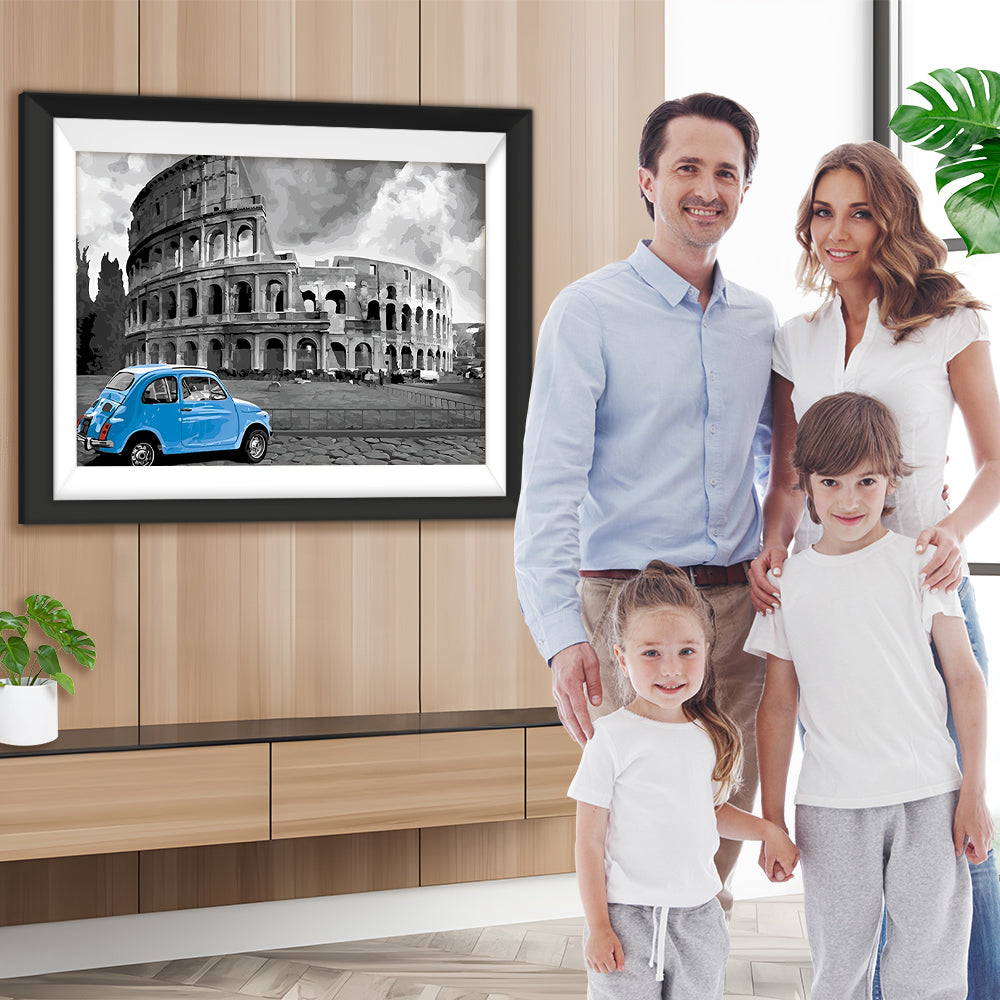 Römisches Kolosseum und Blauer Wagen Diamond Painting