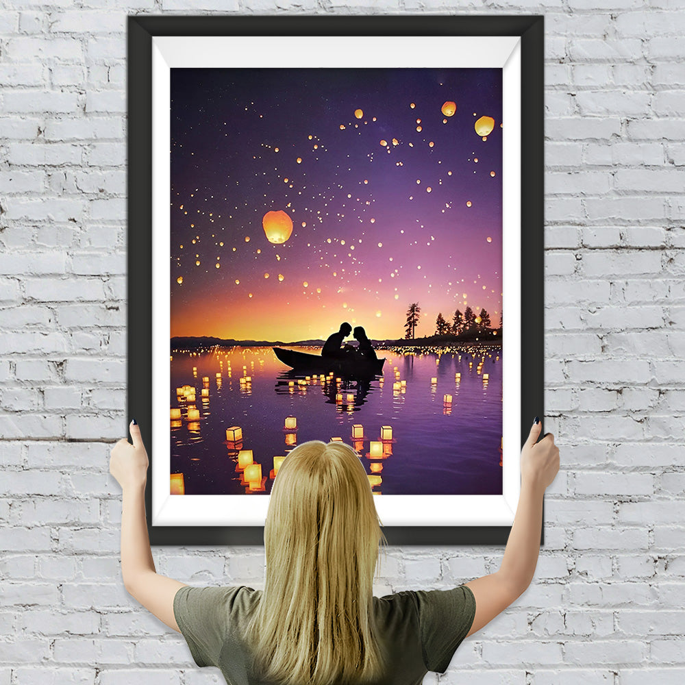 Romantisches Paar auf Boot bei Nacht Diamond Painting