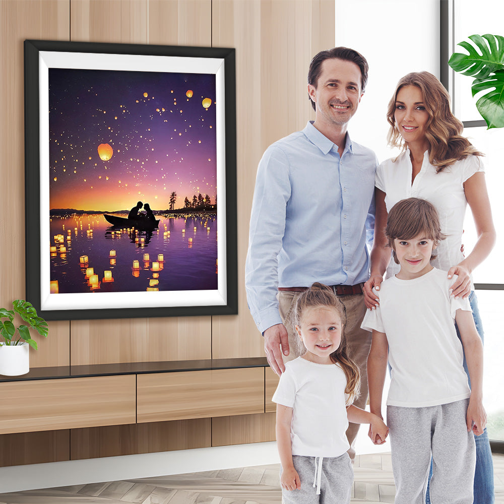 Romantisches Paar auf Boot bei Nacht Diamond Painting