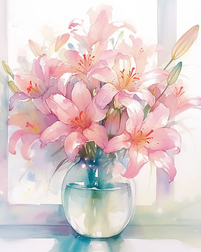 Rosa Aquarell-Lilien Diamond Painting