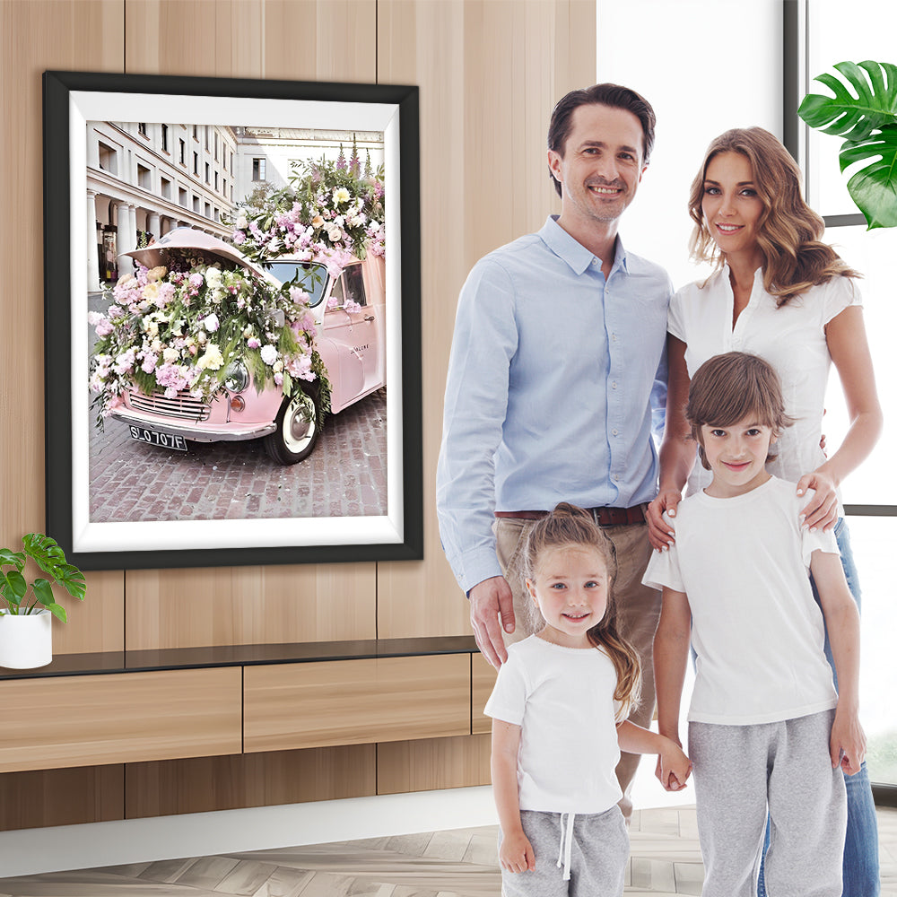 Rosa Auto voller Blumen Diamond Painting