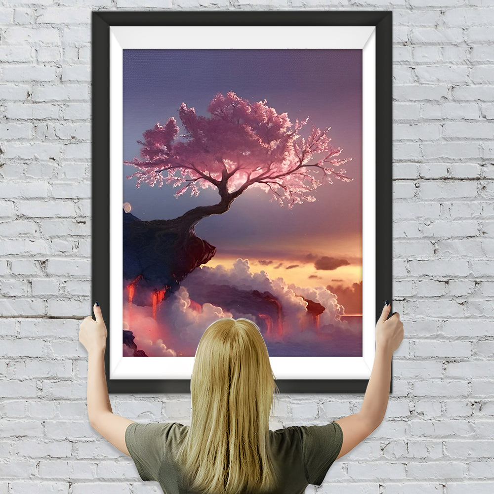 Rosa Baum in den Wolken Diamond Painting