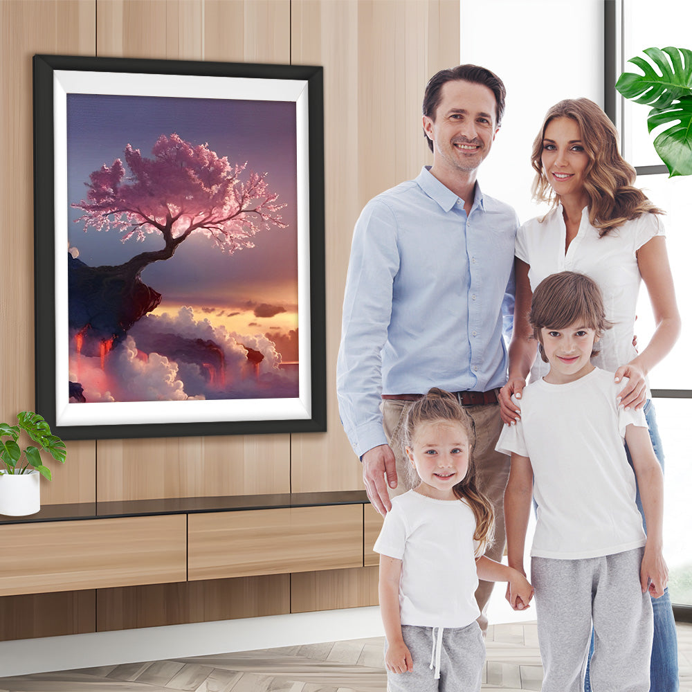 Rosa Baum in den Wolken Diamond Painting