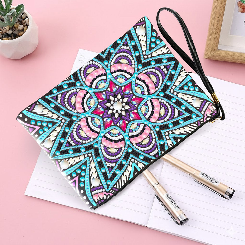 Rosa-blaues Mandala Diamond Painting Handgelenktasche