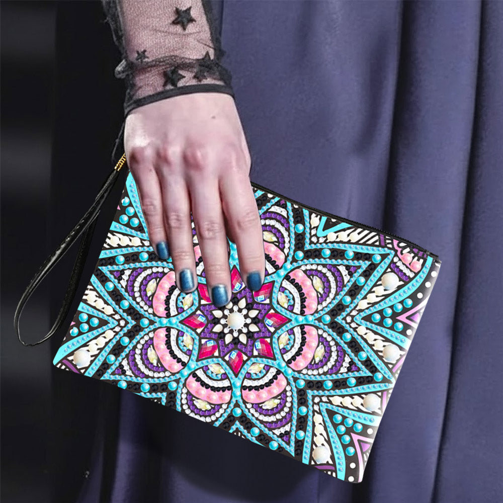 Rosa-blaues Mandala Diamond Painting Handgelenktasche
