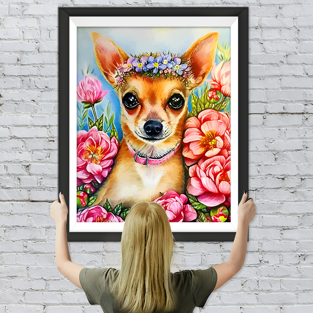 Rosa Blume Chihuahua Diamond Painting