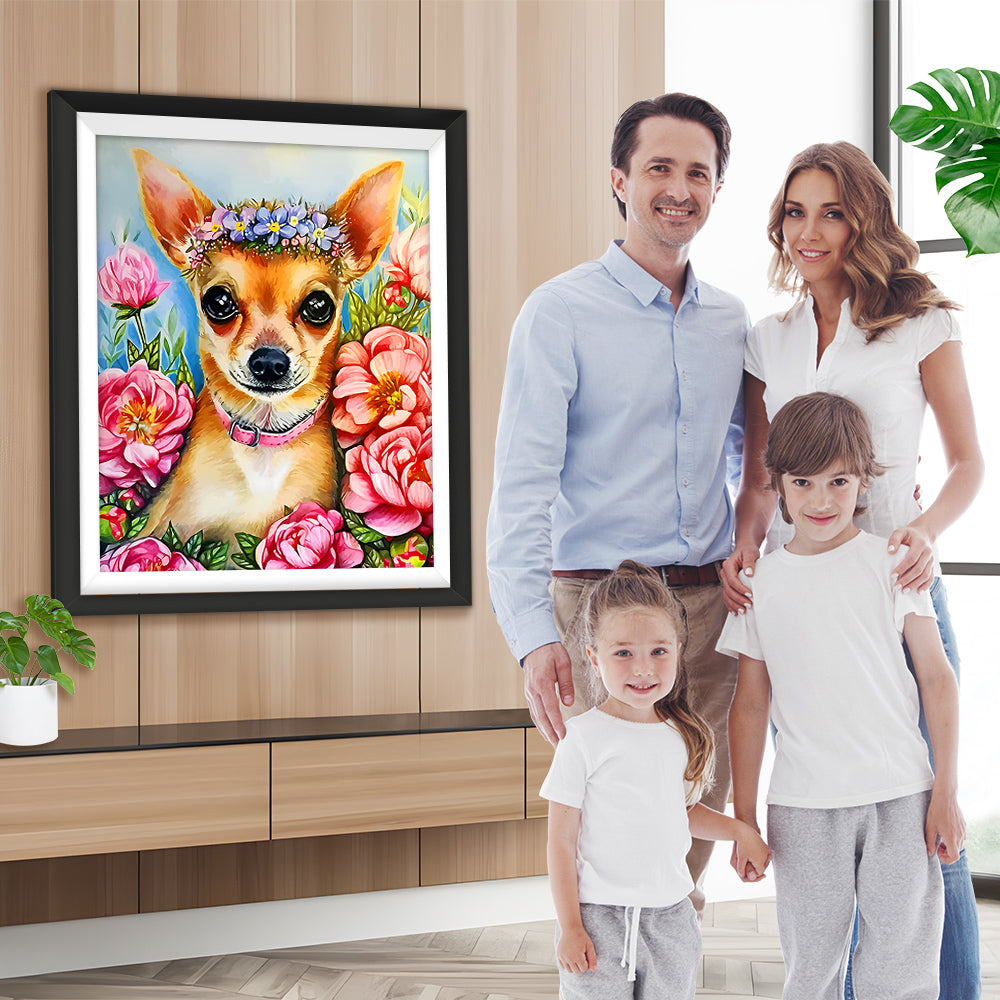 Rosa Blume Chihuahua Diamond Painting