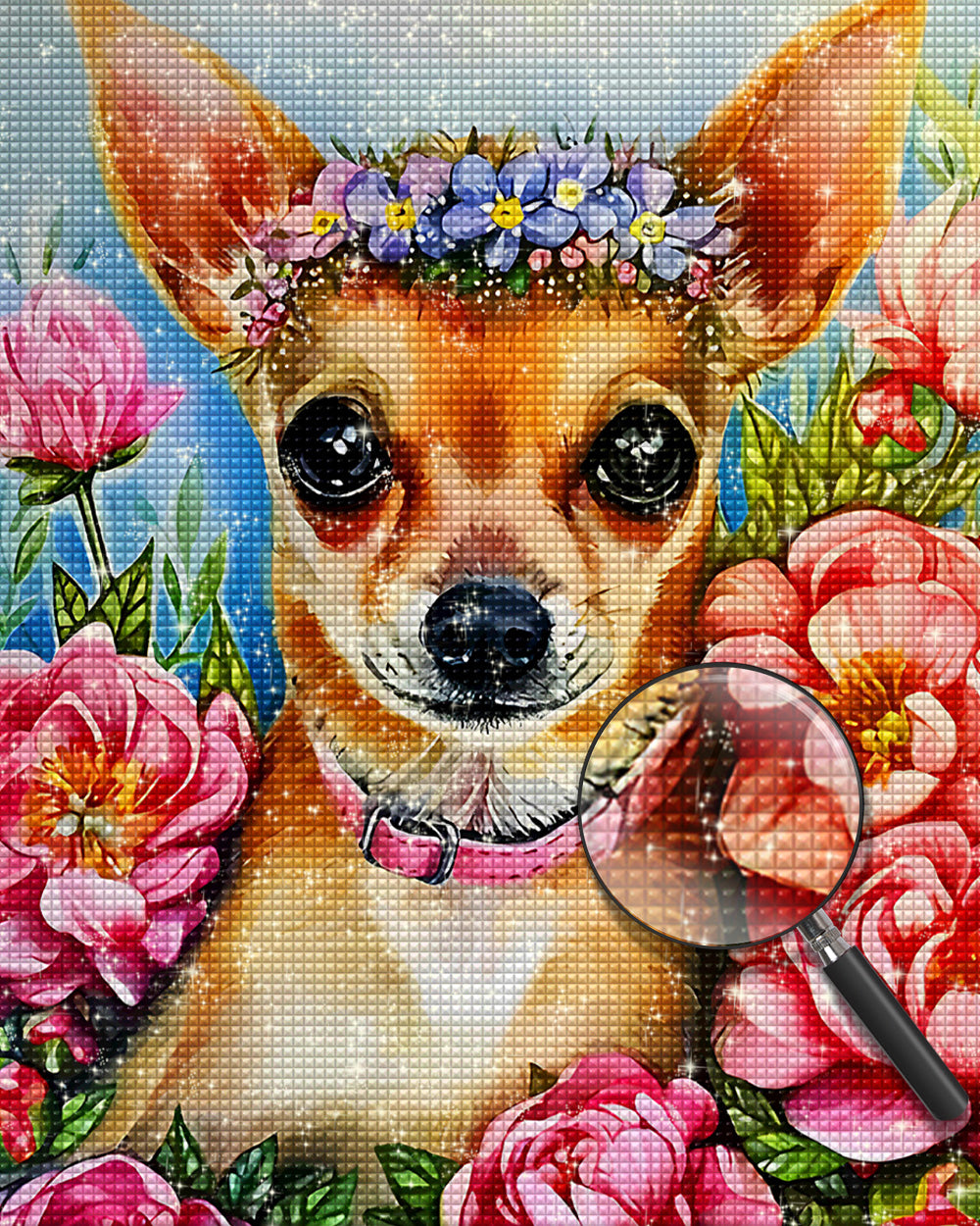 Rosa Blume Chihuahua Diamond Painting