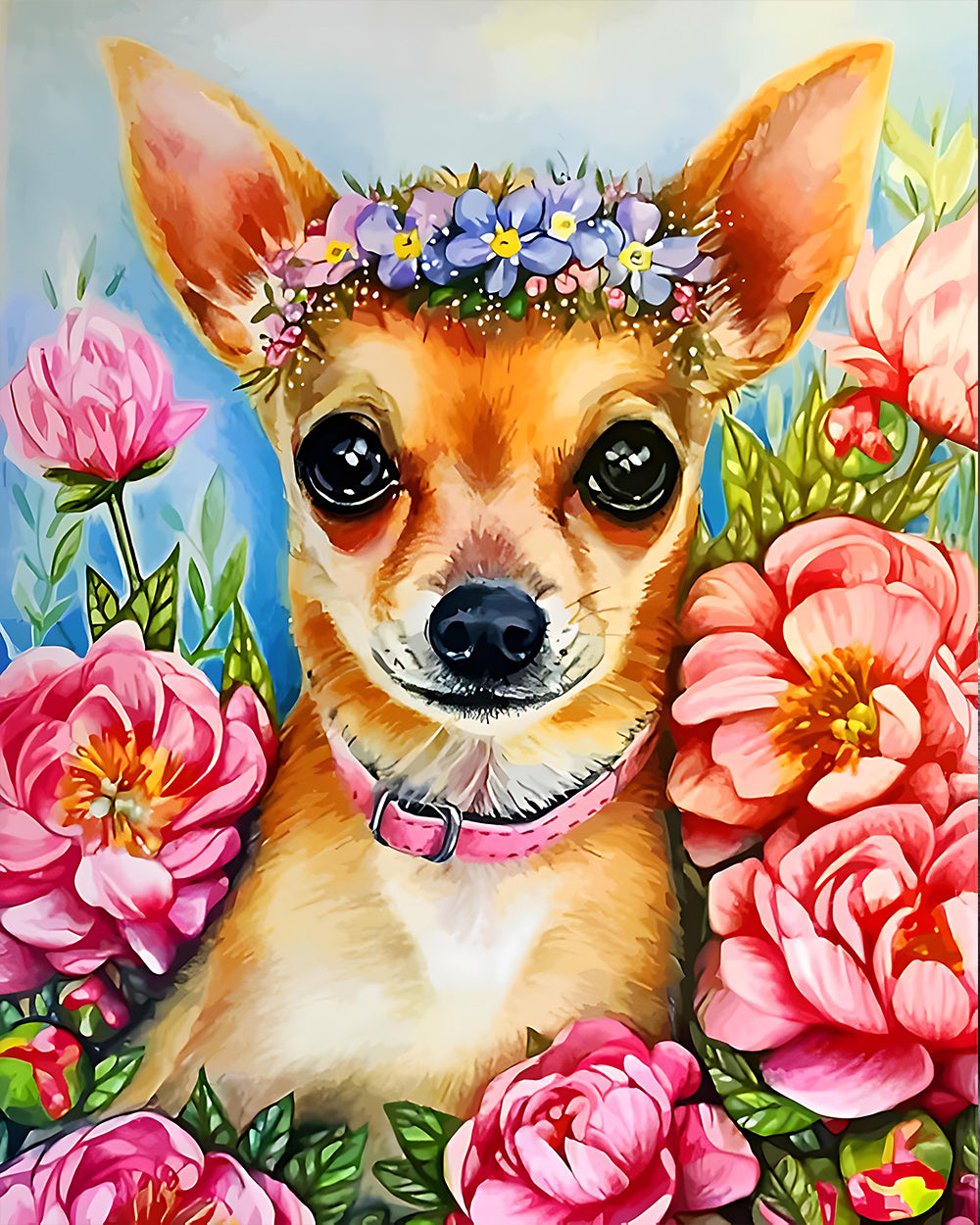 Rosa Blume Chihuahua Diamond Painting