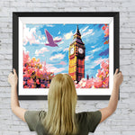 Rosa Blumen und Big Ben Diamond Painting