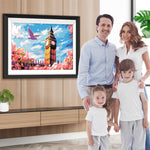 Rosa Blumen und Big Ben Diamond Painting