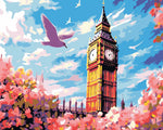 Rosa Blumen und Big Ben Diamond Painting
