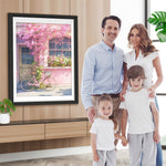 Rosa Blumen und rosa Fahrrad Diamond Painting