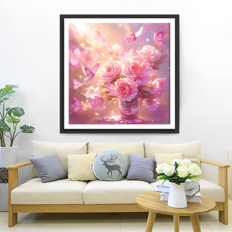 Rosa Blumen und Schmetterlinge Diamond Painting