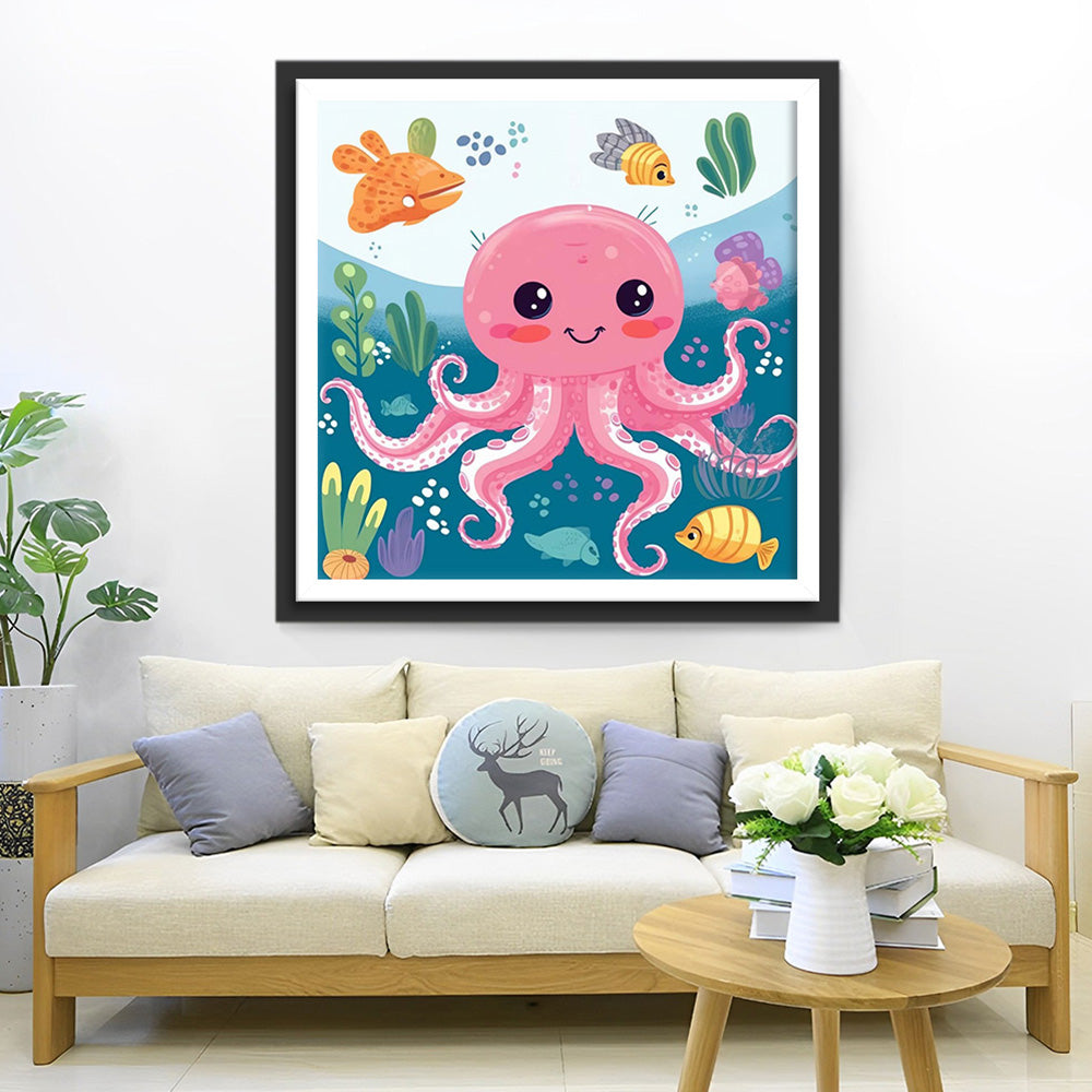 Rosa Cartoon Oktopus Diamond Painting