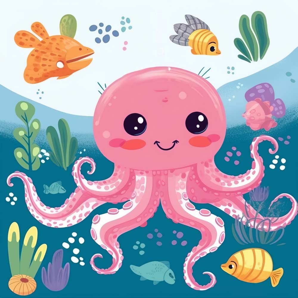 Rosa Cartoon Oktopus Diamond Painting