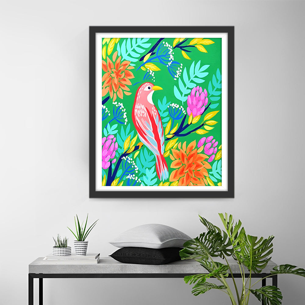 Rosa Cartoon Vogel auf dem Zweig Diamond Painting