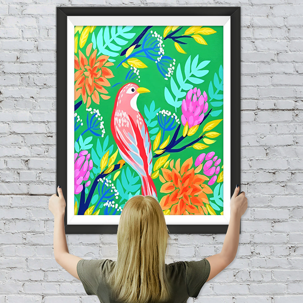 Rosa Cartoon Vogel auf dem Zweig Diamond Painting