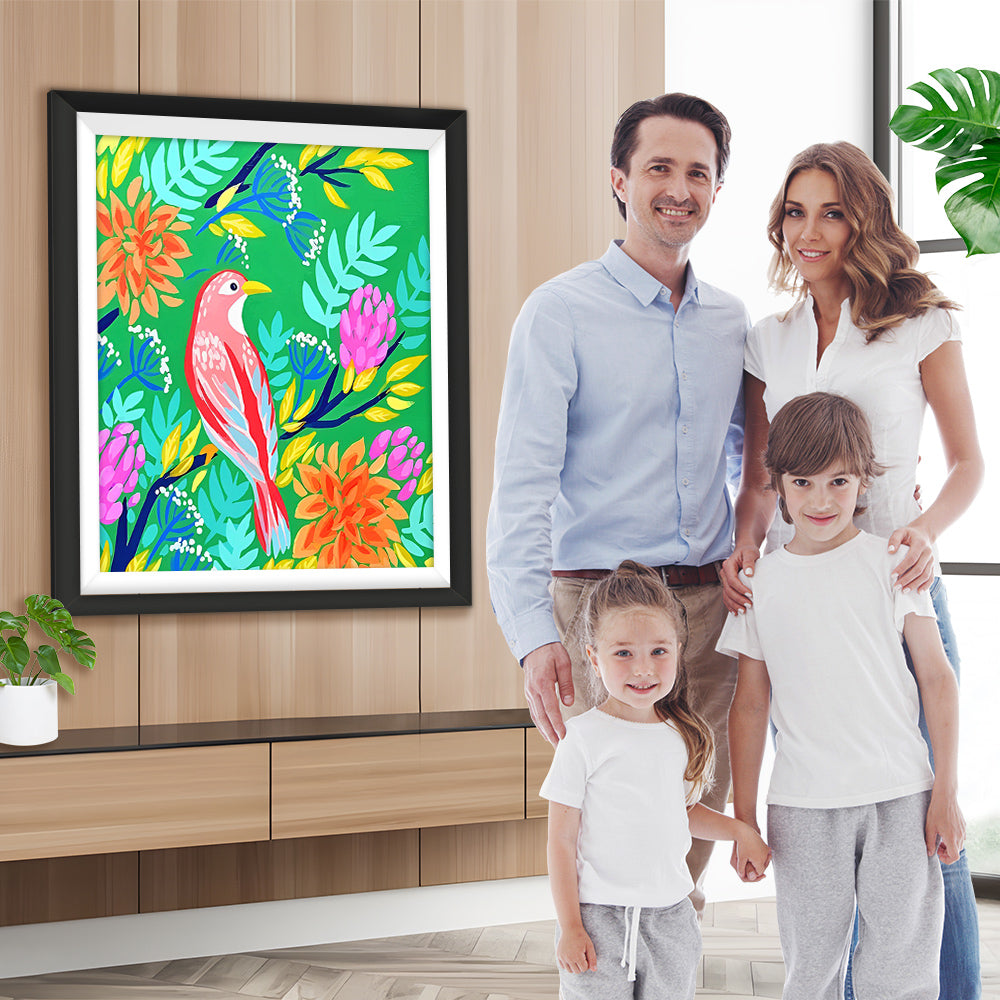 Rosa Cartoon Vogel auf dem Zweig Diamond Painting