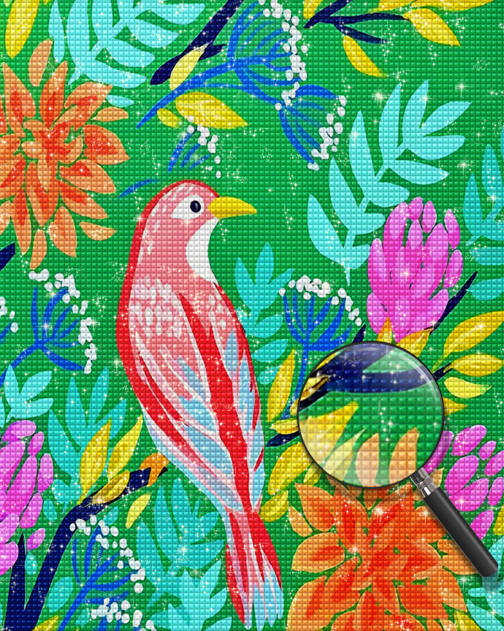 Rosa Cartoon Vogel auf dem Zweig Diamond Painting