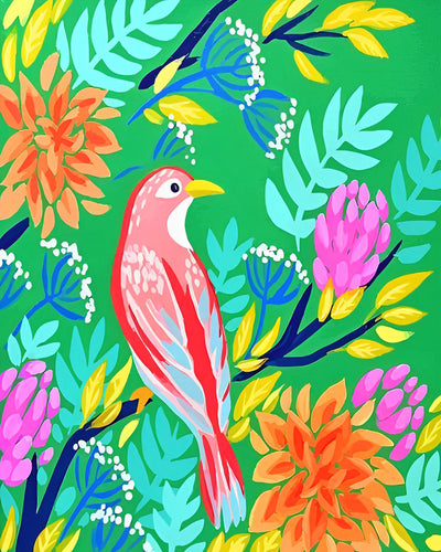 Rosa Cartoon Vogel auf dem Zweig Diamond Painting