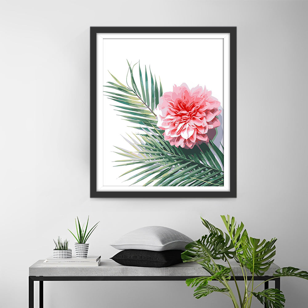 Rosa Chrysantheme und grünes Blatt Diamond Painting