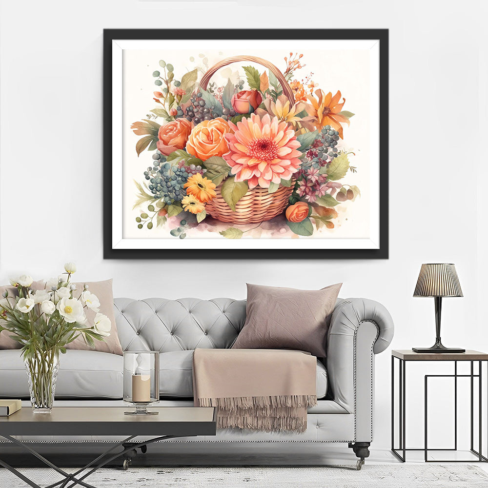 Rosa Chrysantheme und Rosen im Korb Diamond Painting