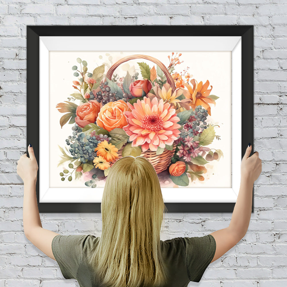 Rosa Chrysantheme und Rosen im Korb Diamond Painting