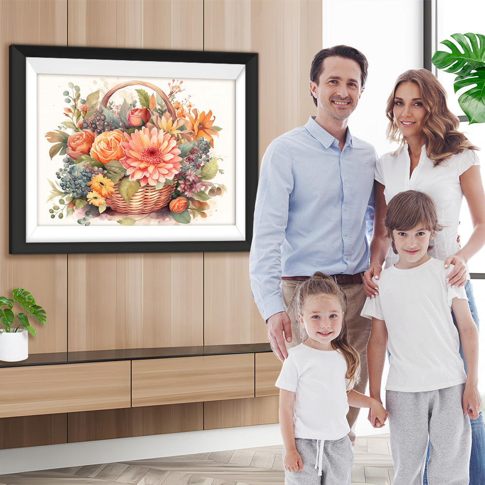 Rosa Chrysantheme und Rosen im Korb Diamond Painting