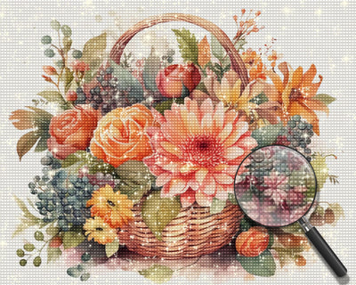Rosa Chrysantheme und Rosen im Korb Diamond Painting